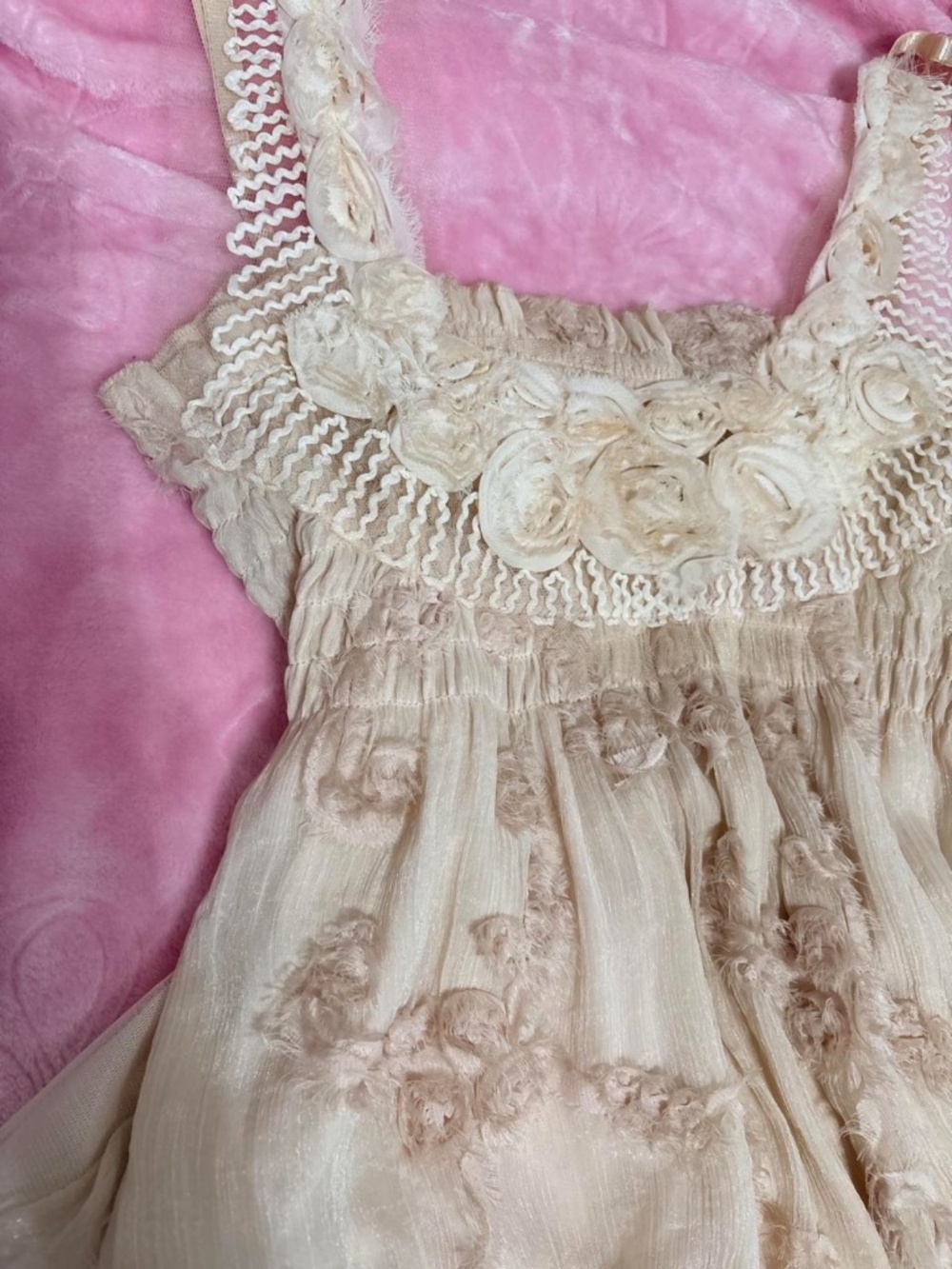 Cream lace babydoll dress with floral embroidery